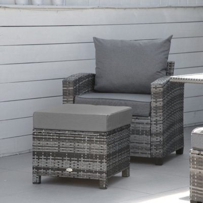 Outsunny Rattan Footstool Wicker Ottoman Padded Seat for Backyard ...