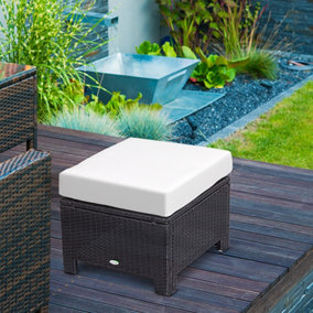 Outsunny Rattan Footstool Wicker Ottoman w/ Padded Seat for Backyard Garden