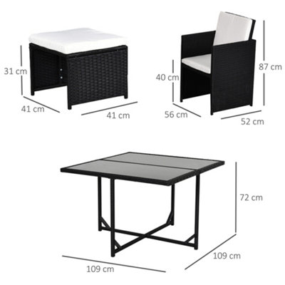 Outsunny Rattan Furniture Set Wicker Weave Patio Dining Table Seat Mixed Black - 3