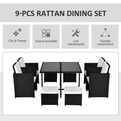 Outsunny Rattan Furniture Set Wicker Weave Patio Dining Table Seat Mixed Black - 4