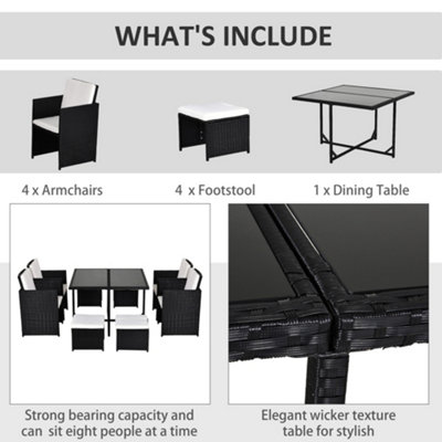 Outsunny Rattan Furniture Set Wicker Weave Patio Dining Table Seat Mixed Black - 5