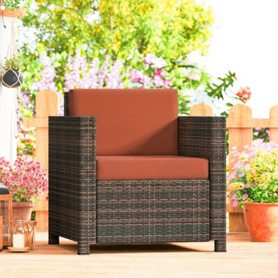 Outsunny Rattan Garden Armchair, Cushioned Single Rattan Chair, Brown ...