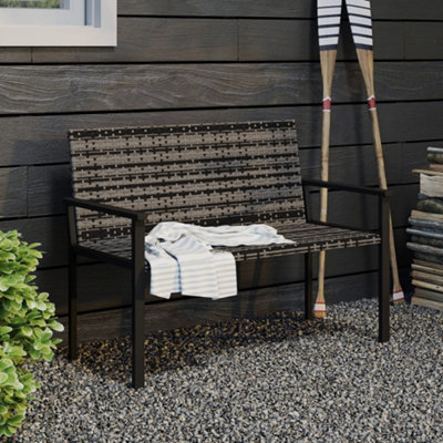 Outsunny Rattan Garden Bench Loveseat with Quick-Drying Padding, Mixed Grey
