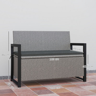 Outsunny Rattan Garden Bench with Storage, Inner Bag, 151.5L Outdoor Bench
