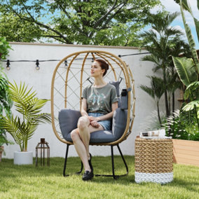 Outsunny Rattan Garden Egg Chair with Thickened Cushion, Headrest, Brown