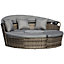 Outsunny Rattan Garden Furniture Cushioned Wicker Round Sofa Bed with Coffee Table Patio Conversation Furniture Set - Grey