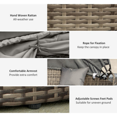Outsunny Rattan Garden Furniture Cushioned Wicker Round Sofa Bed with Coffee Table Patio Conversation Furniture Set - Grey - 4