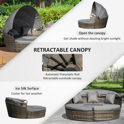 Outsunny Rattan Garden Furniture Cushioned Wicker Round Sofa Bed with Coffee Table Patio Conversation Furniture Set - Grey - 5