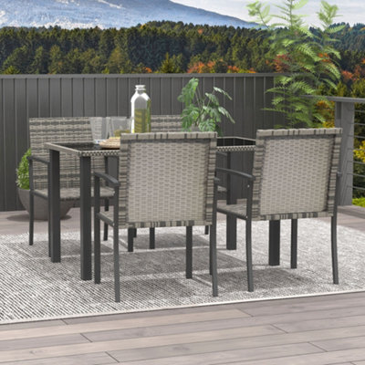 Four-Piece Stacking Rattan Outdoor Dining Chairs Set - Grey