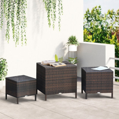 Outsunny Rattan Nesting Table Set Three Piece Stacking Coffee Side Garden