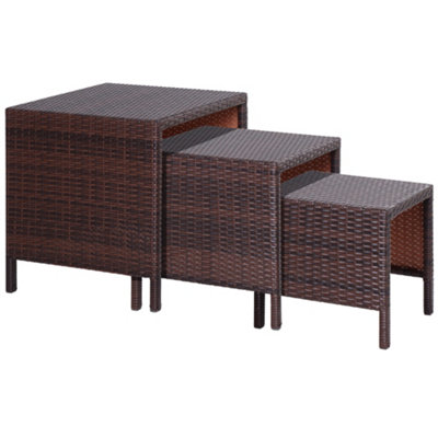 Outsunny Rattan Nesting Table Set Three Piece Stacking Coffee Side Garden