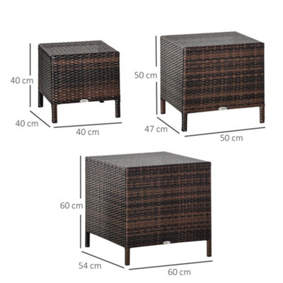 Outsunny Rattan Nesting Table Set Three Piece Stacking Coffee Side Garden