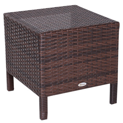 Outsunny Rattan Nesting Table Set Three Piece Stacking Coffee Side Garden