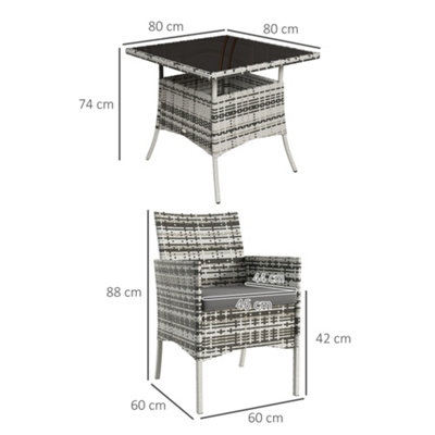 Outsunny Rattan Outdoor Dining Table and Chairs for 4, Mixed Grey