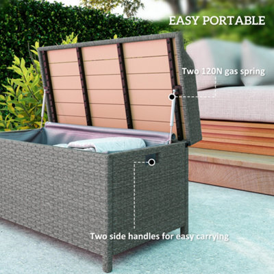 Outsunny Rattan Outdoor Storage Bench with Aluminium Frame, Grey