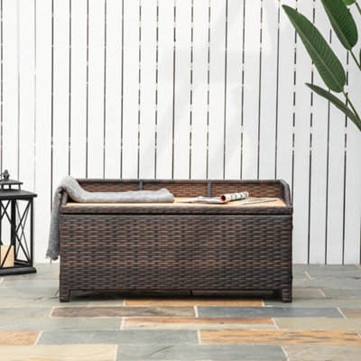 Outsunny Rattan Outdoor Storage Bench with Aluminium Frame, Mixed Brown