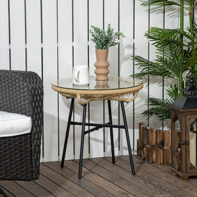 Rattan side table with glass top discount