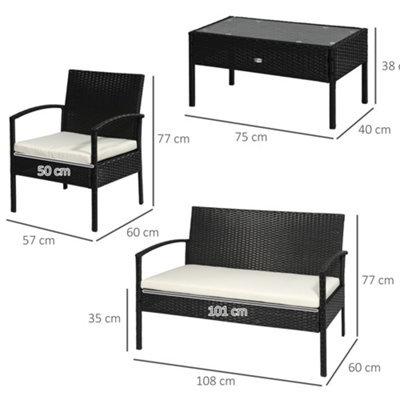 Outsunny Rattan Sofa Set Garden Furniture Outdoor Patio Wicker Weave Chair Table - 3