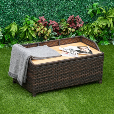 Outsunny Rattan Storage Bench Stool Box Seat Seater Wicker Outdoor Garden Home