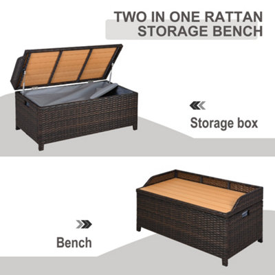 Outsunny Rattan Storage Bench Stool Box Seat Seater Wicker Outdoor Garden Home - 7