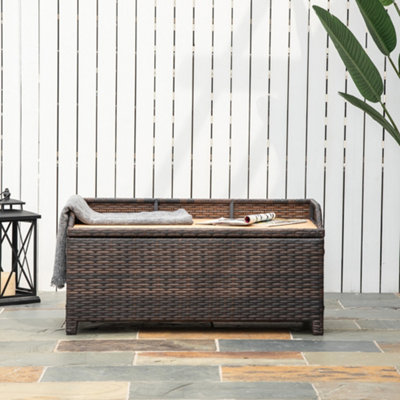 Outsunny Patio Wicker Storage Bench Box, Outdoor PE Rattan Pool Deck Bin