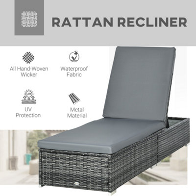 Outsunny Rattan Sun Lounger Adjustable Garden Furniture Recliner Bed Chair Reclining Patio Wicker Grey - 6
