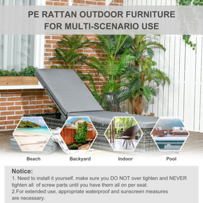 Outsunny Rattan Sun Lounger Adjustable Garden Furniture Recliner Bed Chair Reclining Patio Wicker Grey - 5