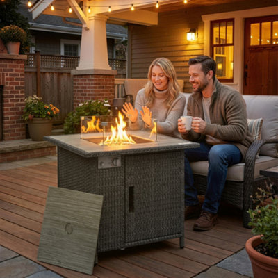 Outsunny Rattan Table with Rain Cover, Wind Guard, 14.5 KW