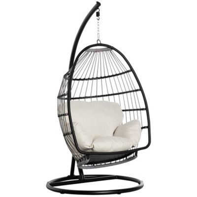 Outsunny Rattan Weave Hanging Egg Chair  Folding Design Indoor & Outdoor Black