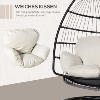 Outsunny Rattan Weave Hanging Egg Chair  Folding Design Indoor & Outdoor Black - 6