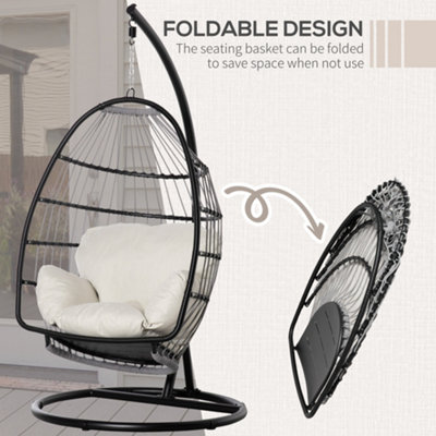Outsunny Rattan Weave Hanging Egg Chair  Folding Design Indoor & Outdoor Black - 4