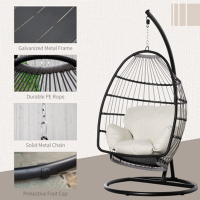 Outsunny Rattan Weave Hanging Egg Chair  Folding Design Indoor & Outdoor Black - 5
