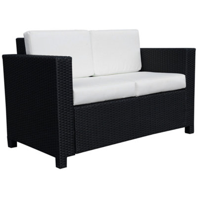 Outsunny Rattan Wicker 2-seat Sofa Loveseat Padded Garden Furniture All Weather Black