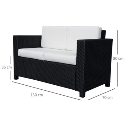Outsunny Rattan Wicker 2-seat Sofa Loveseat Padded Garden Furniture All Weather Black - 3