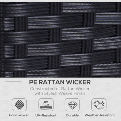 Outsunny Rattan Wicker 2-seat Sofa Loveseat Padded Garden Furniture All Weather Black - 6