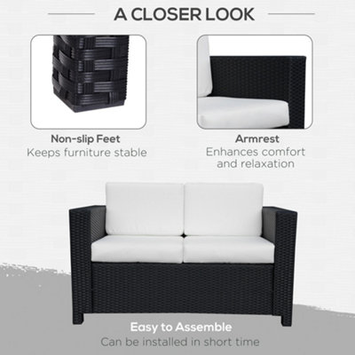 Outsunny Rattan Wicker 2-seat Sofa Loveseat Padded Garden Furniture All Weather Black - 4