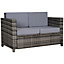 Outsunny Rattan Wicker 2-seat Sofa Loveseat Padded Garden Furniture All Weather Grey