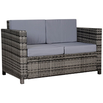 Outsunny Rattan Wicker 2-seat Sofa Loveseat Padded Garden Furniture All Weather Grey