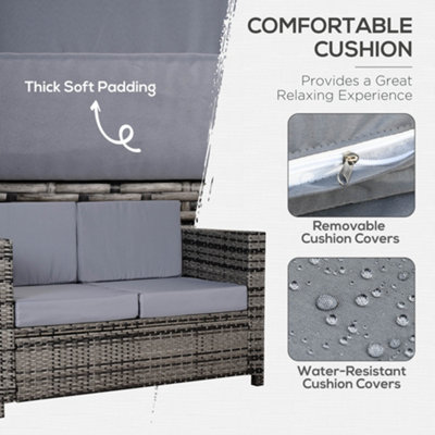 Outsunny Rattan Wicker 2-seat Sofa Loveseat Padded Garden Furniture All Weather Grey - 7