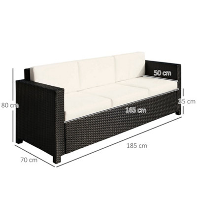 Outsunny Rattan Wicker 3-seater Sofa Chair Outdoor Patio Furniture with Cushions Black - 3