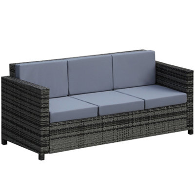 Outsunny Rattan Wicker 3-seater Sofa Chair Outdoor Patio Furniture with Cushions Mixed Grey