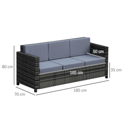 Outsunny Rattan Wicker 3-seater Sofa Chair Outdoor Patio Furniture with Cushions Mixed Grey - 3