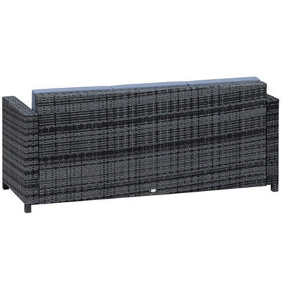 Outsunny Rattan Wicker 3-seater Sofa Chair Outdoor Patio Furniture with Cushions Mixed Grey - 7