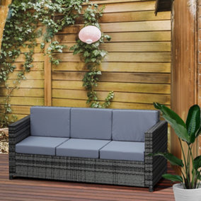 Outsunny Rattan Wicker 3-seater Sofa Chair Patio Furniture w/ Cushion Black