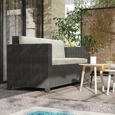 Outsunny Rattan Wicker 3-seater Sofa Chair Patio Furniture w/ Cushion Cream
