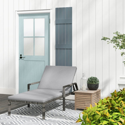 Outsunny Rattan Wicker Chaise Sun Lounger Garden w/ Adjustable Backrest & Wheels Grey