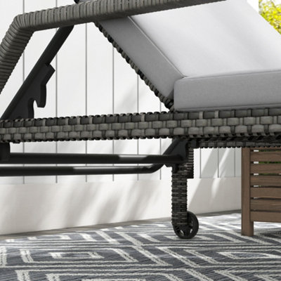 Outsunny Rattan Wicker Chaise Sun Lounger Garden w/ Adjustable Backrest & Wheels Grey - 9