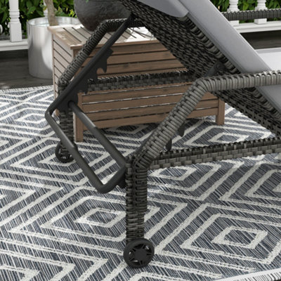 Outsunny Rattan Wicker Chaise Sun Lounger Garden w/ Adjustable Backrest & Wheels - 8