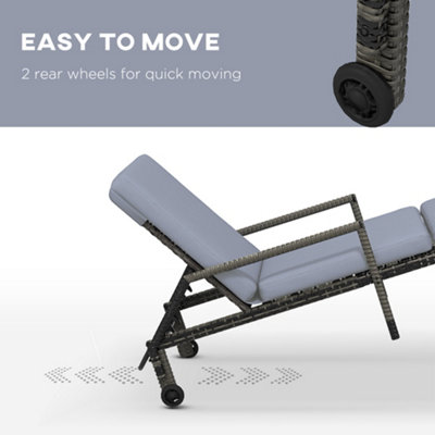 Outsunny Rattan Wicker Chaise Sun Lounger Garden with Adjustable Backrest & Wheels - 5