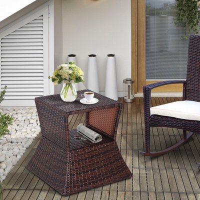 Outsunny Rattan Wicker Coffee Table w/ Umbrella Hole and Storage Space